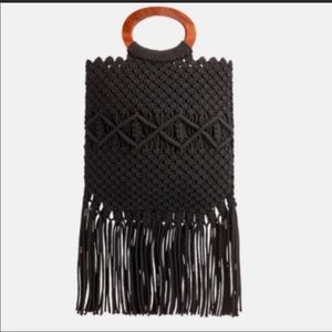 NIB Danielle Nicole Macrame Boho Black Fringe Bag